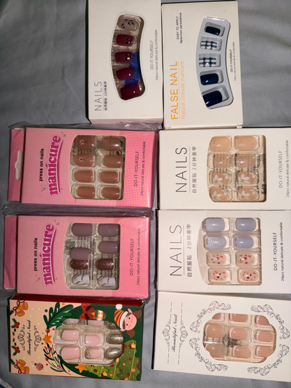8 Assorted Press-On Nail Sets – Pink, Nude, Lavender, Glitter & Marble Accents